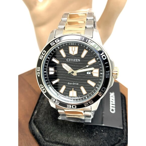 Citizen Men's Watch AW1706-52E Eco Drive Black Dial Two Tone Silver Steel 45mm - Picture 1 of 15